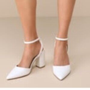 Lulus- Embley White Pointed-Toe Ankle Strap Pumps
